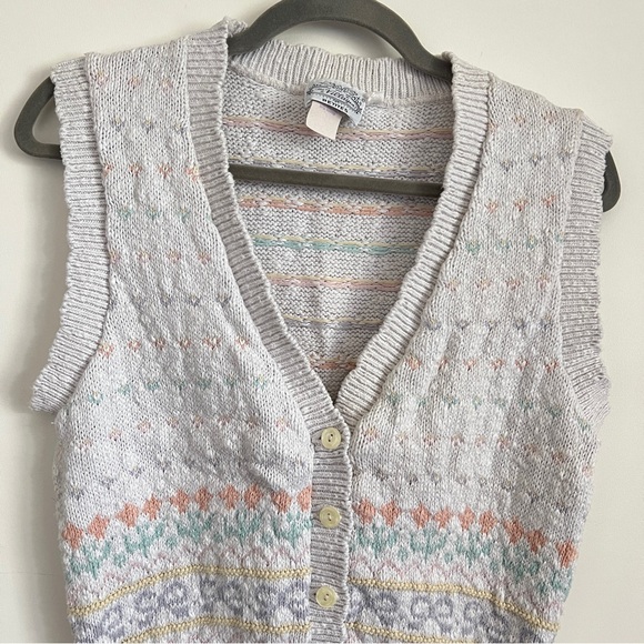 Vintage 90s The Villager Petites White Sweater Vest Women’s Cottagecore - Picture 2 of 7